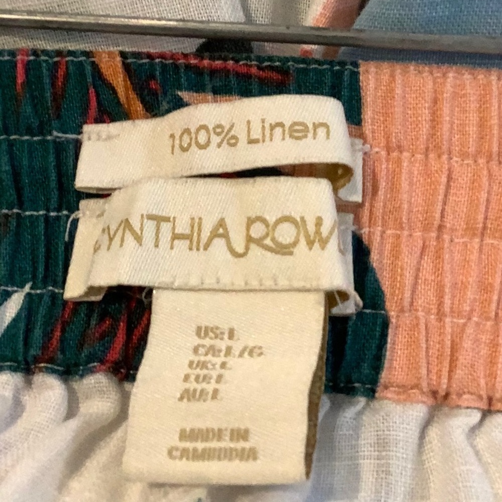 CYNTHIA ROWLEY 100% Linen Leaf Print Lightweight Resortwear Wide Leg Pants L - Picture 5 of 6